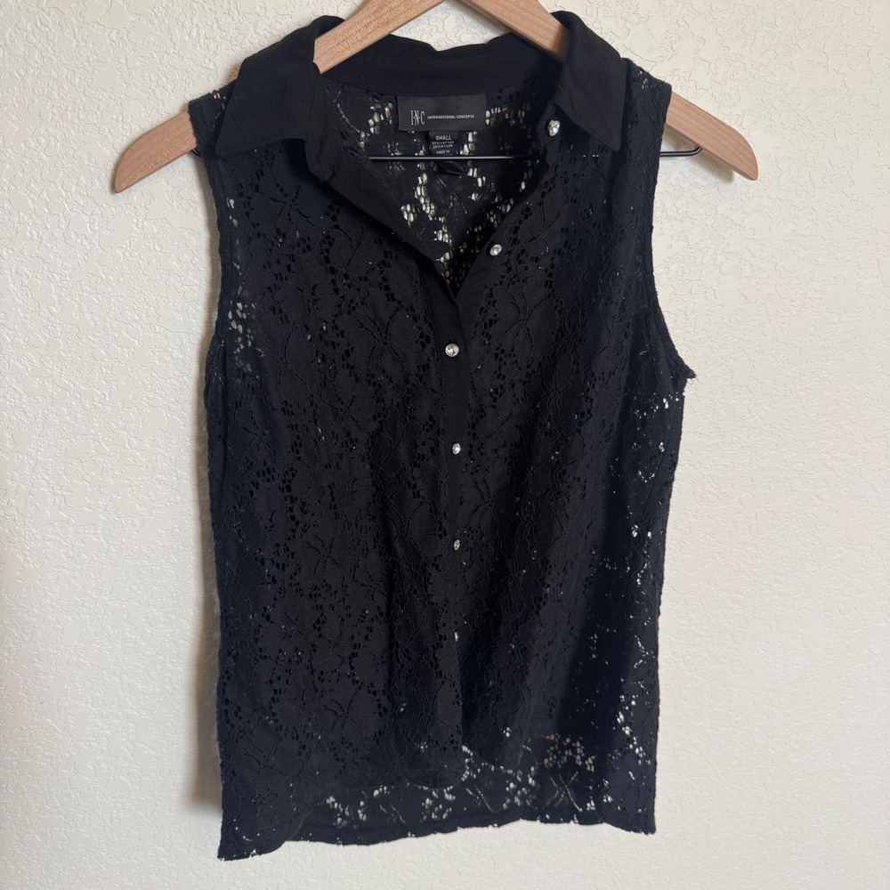 Goth Grunge Whimsygoth INC Lace Collared Sleeveless Shirt Small Black